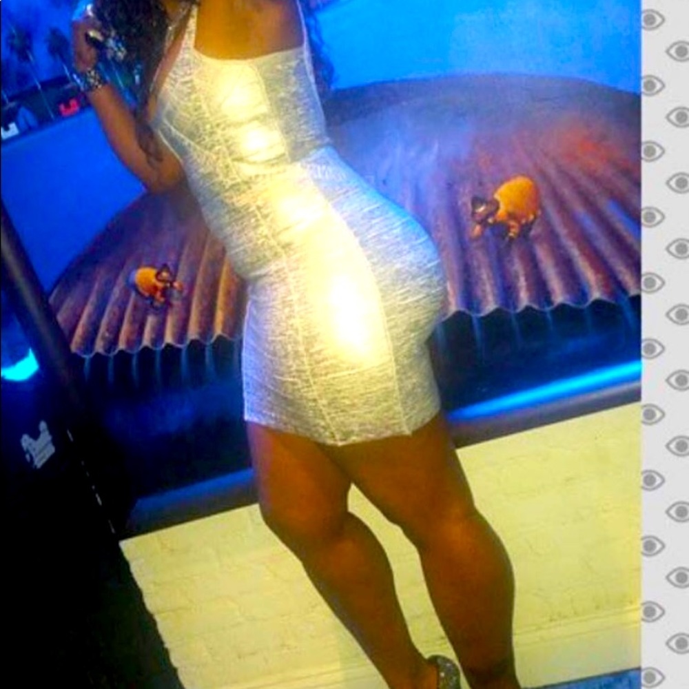 White Silver foil Luxe bandage dress.❤️ free 🎁 with purchase.